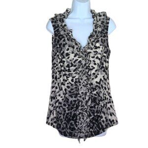 Milano Sleeveless Top Black & Gray Cheetah Sleeveless Ruffled V-Neck Stretch M